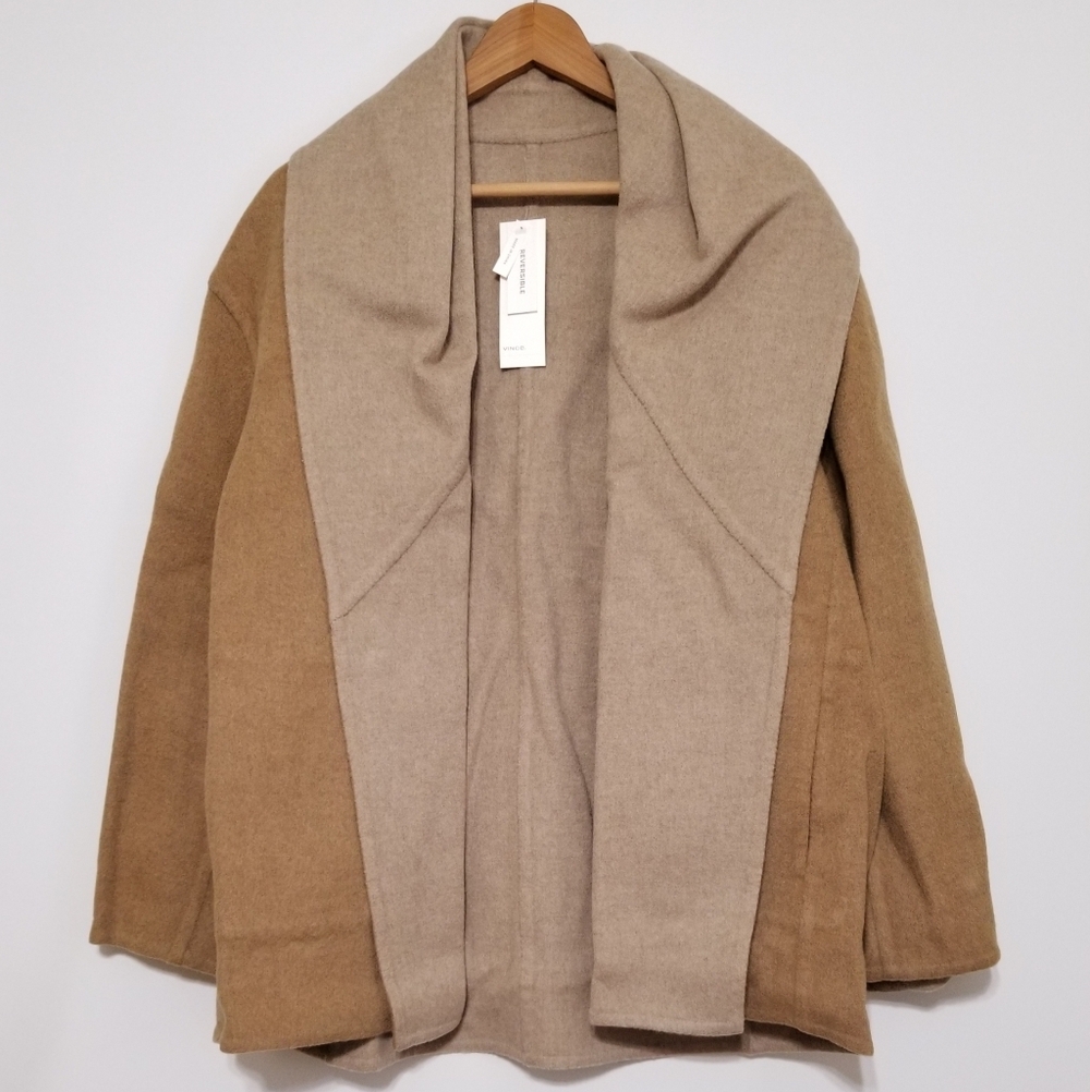 NWT Vince Reversible Shawl Collar Wool Blend Coat in Camel/Linen Size S,M,L $695